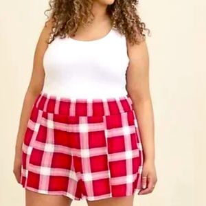 Torrid - Plaid Red Gauze High-Rise Smocked Waist Shorts